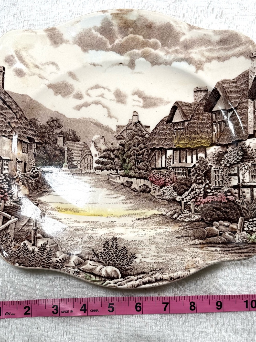 Johnson Brothers Olde Brown and Cream Cottage River Scenic Plate